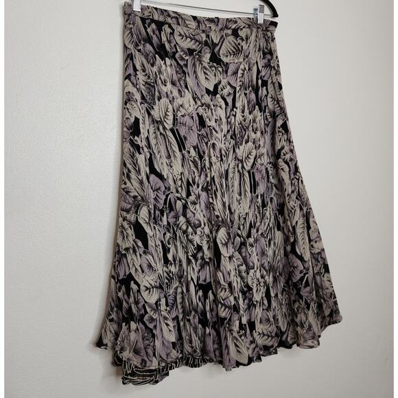 Vintage y2k Skirt Midi Maxi Medium Viscose Reversible Black White Art Nature - Picture 2 of 5